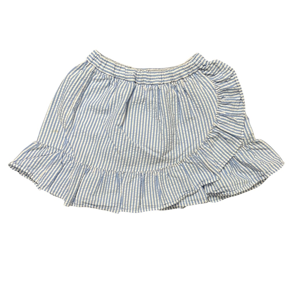 Crewcuts J. Crew Girls Blue White Striped Seersucker Ruffle Skirt Size 8 Coastal